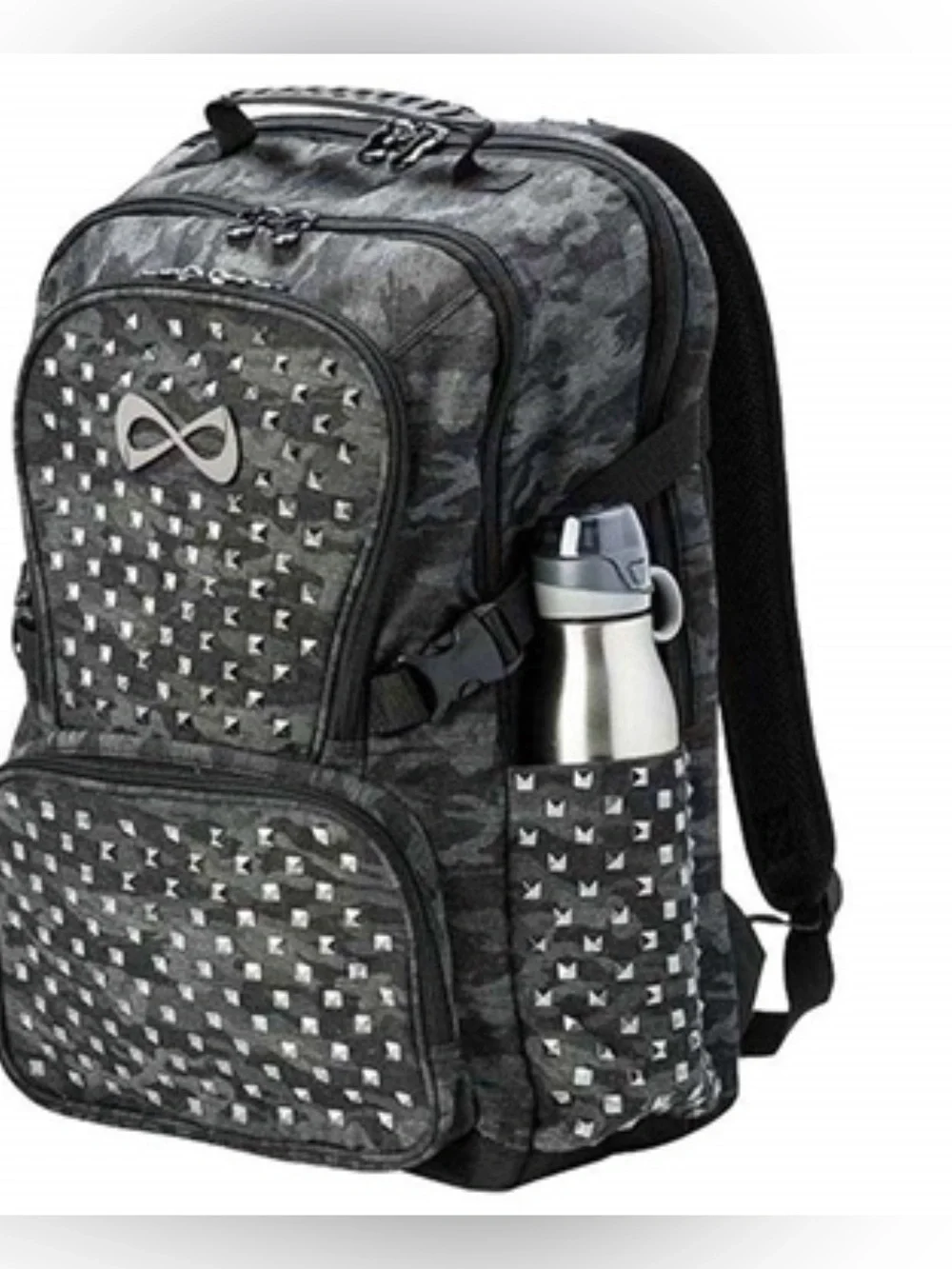 Nfinity Slate/Black Camo Women’s Cheer Backpack W/Hematite Pyramid Studs!!